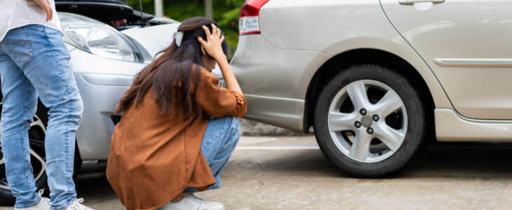 Woman freaking out over a car accident