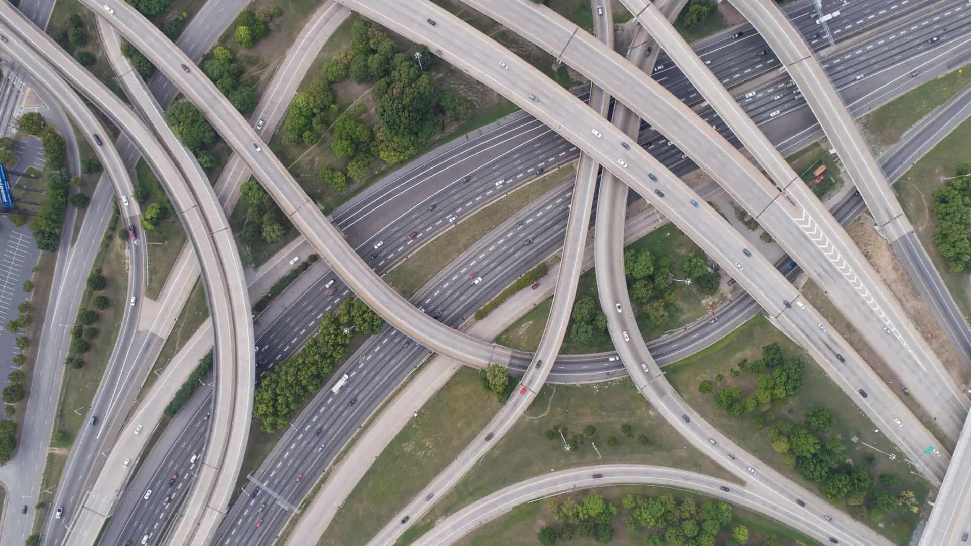 Interstate interchange seen from above, the kind of highway where Joshua E. Palmer represents injury victims across Georgia and North Carolina