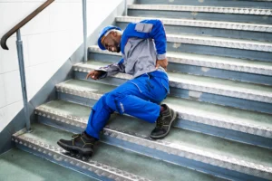 Augusta slip and fall lawyer for a worker lying on a staircase after a fall