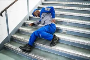 Augusta slip and fall lawyer for a worker lying on a staircase after a fall